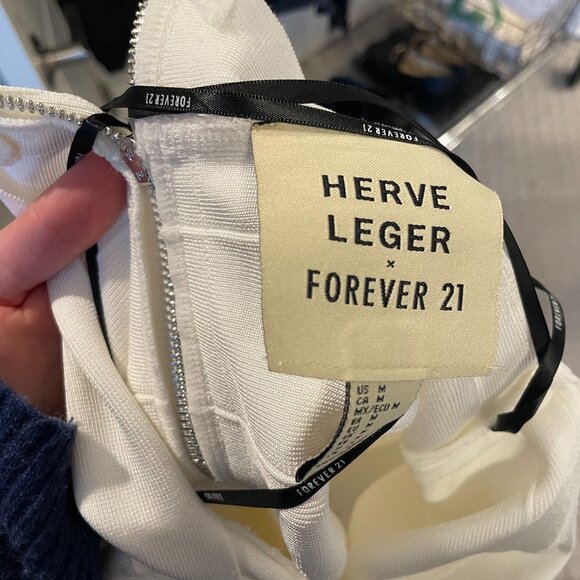 HERVE LEGER FOREVER 21 Bandage White Midi Dress with cutouts Sz Medium‎ NWOT - Picture 5 of 7